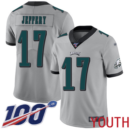 Youth Philadelphia Eagles #17 Alshon Jeffery Limited Silver Inverted Legend NFL Jersey 100th Season Football->youth nfl jersey->Youth Jersey